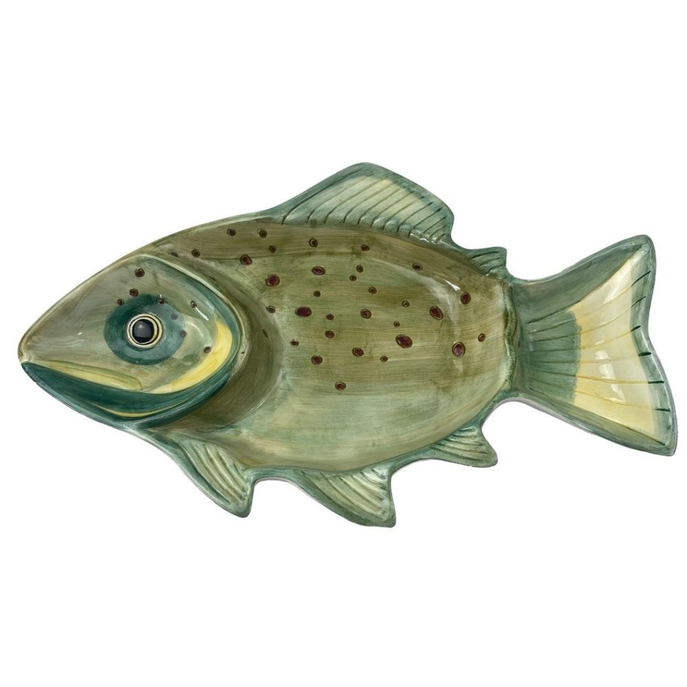 Vintage Ceramic Fish Cabin Lodge Divided Serving Tray 16.5”